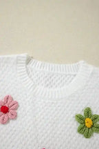 Sweaters Flower Applique White Sweater
