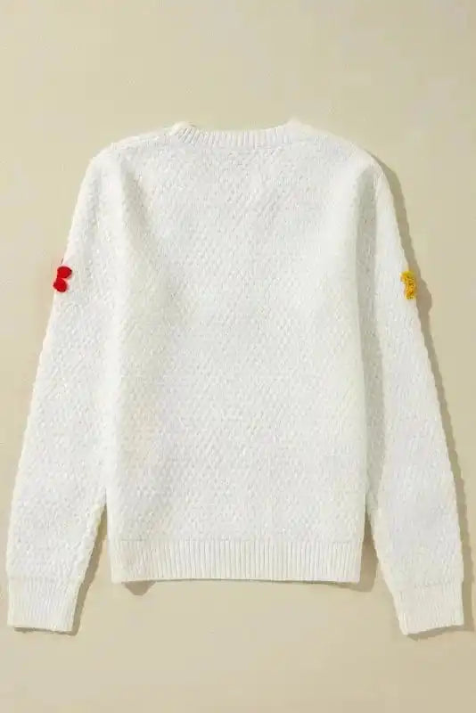 Sweaters Flower Applique White Sweater