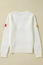 Sweaters Flower Applique White Sweater