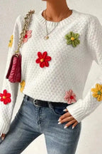 Sweaters Flower Applique White Sweater