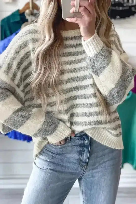 Sweaters Gray Stripe Crewneck Sweater