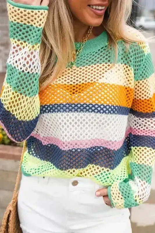 Sweaters Green / S / 100%Acrylic Eco Chic Crochet Eyelet Sweater