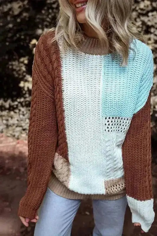 Sweaters Khaki / S / 60%Cotton+40%Acrylic FusionKnit Patchwork Sweater