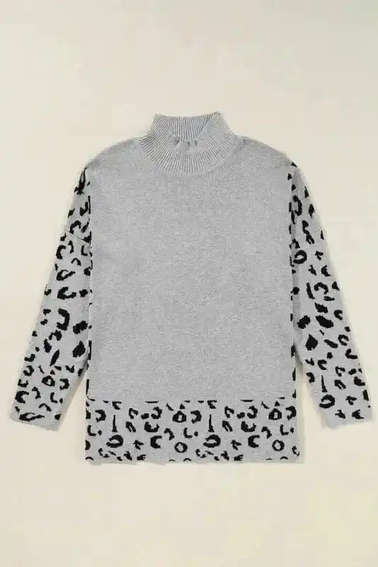 Sweaters Leopard High Neck Oversized Sweater