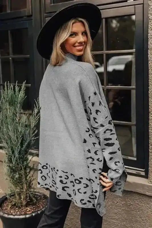 Sweaters Leopard High Neck Oversized Sweater