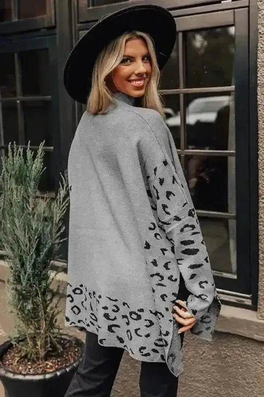 Sweaters Leopard High Neck Oversized Sweater