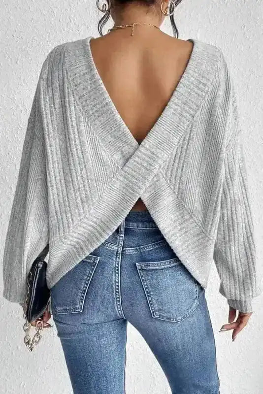 Sweaters Light Grey / S / 95%Polyester+5%Elastane Crossover-Back Jumper