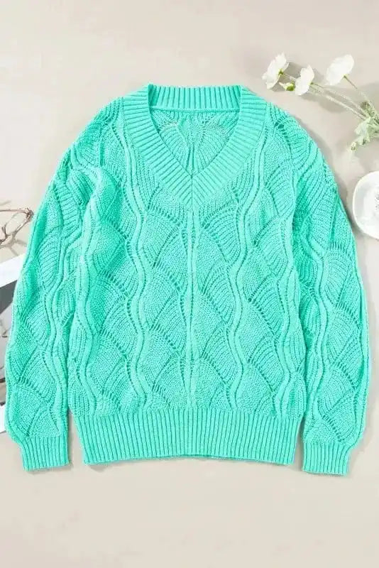 Sweaters Mint Green / S / 48%Acrylic+42%Polyamide+10%Wool Rosy Retreat Hollow-Out Knit Sweater