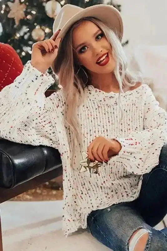 Sweaters Mosaic Distressed Knit Sweater