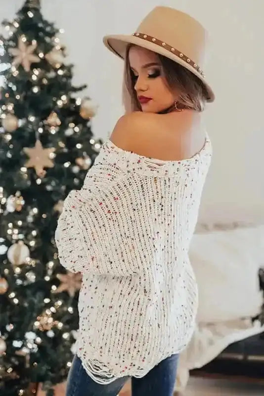 Sweaters Mosaic Distressed Knit Sweater