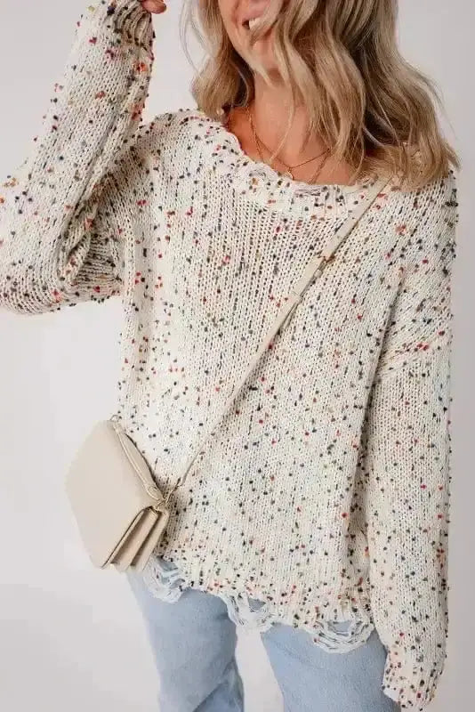 Sweaters Mosaic Distressed Knit Sweater
