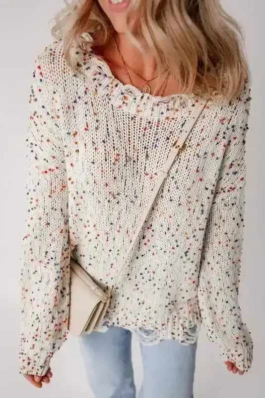 Sweaters Mosaic Distressed Knit Sweater