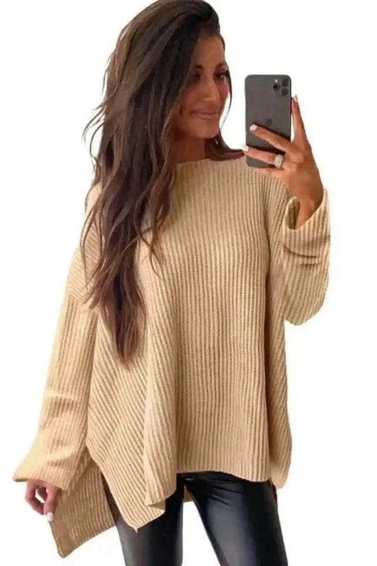 Sweaters Oversized Jumper - Apricot Side Slits Loose Fit