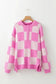 Sweaters Oversized Jumper - Pink Checkered Half Button Collared