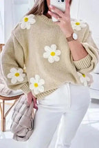 Sweaters Parchment / S / 60%Acrylic+40%Polyamide Floral Crochet Chunky Knit Sweater