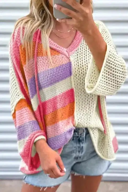 Sweaters Pink / S / 100%Acrylic Block Party Hooded Sweater