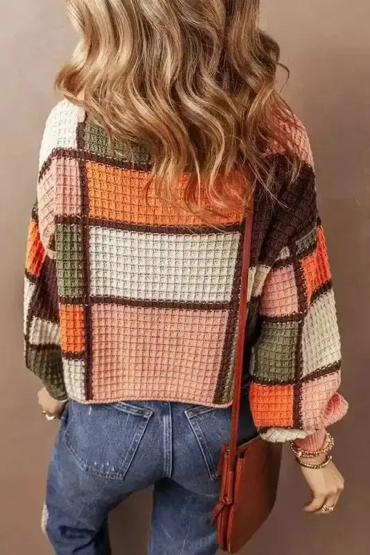 Orange snug neck knit sweater back view — Fashionfitz UK