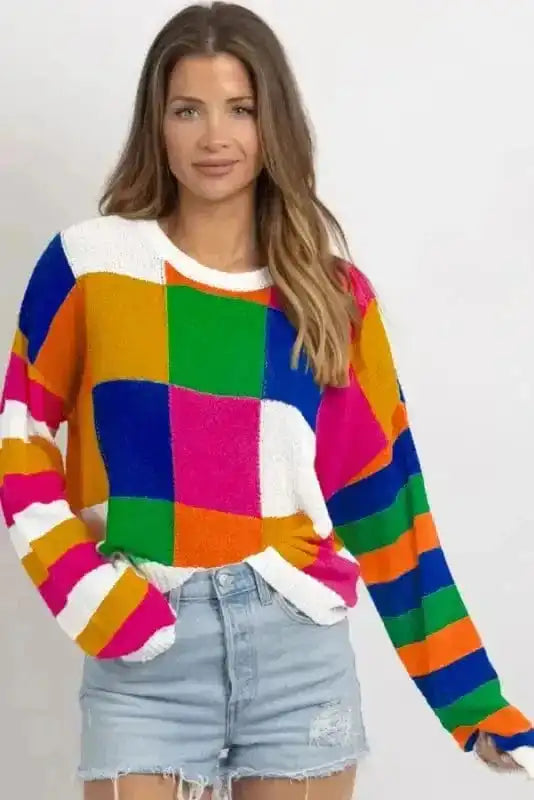Sweaters Retro Squares Loose Sweater