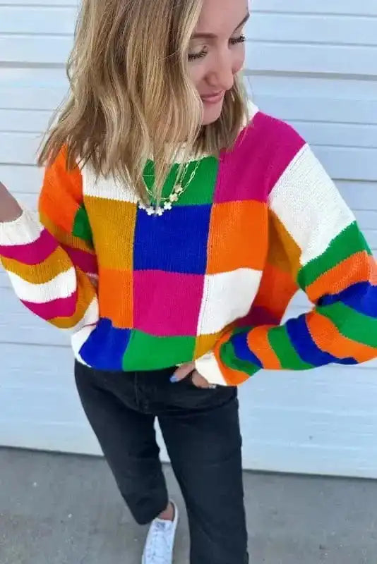 Sweaters Retro Squares Loose Sweater