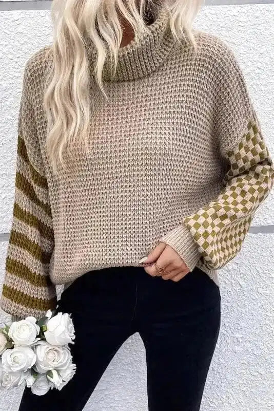 Sweaters Smoke Gray / S / 55%Acrylic+45%Cotton Waffle Knit Turtleneck Sweater
