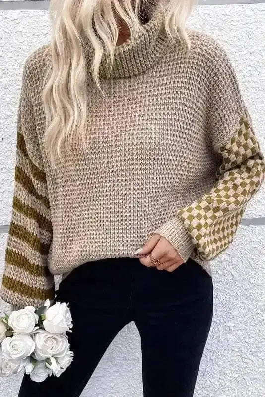 Smoke grey waffle knit turtleneck sweater front view — Fashionfitz UK