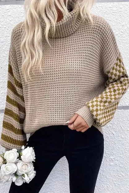 Sweaters Smoke Gray / S / 55%Acrylic+45%Cotton Waffle Knit Turtleneck Sweater