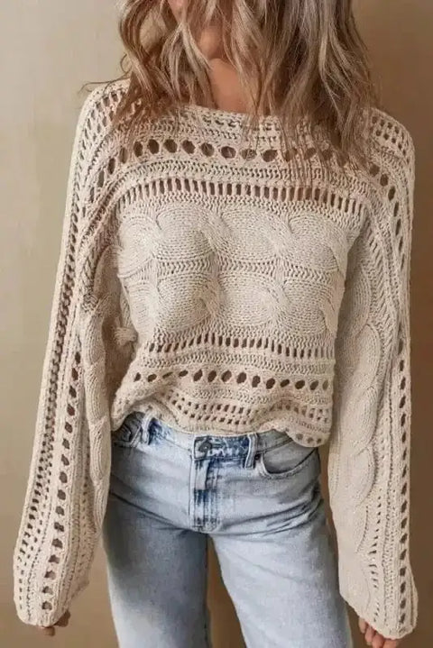 Smoke grey lattice charm crop sweater front view — Fashionfitz UK