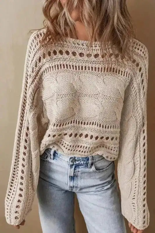 Sweaters Smoke Gray / S / 60%Cotton+40%Acrylic Lattice Charm Crop Sweater