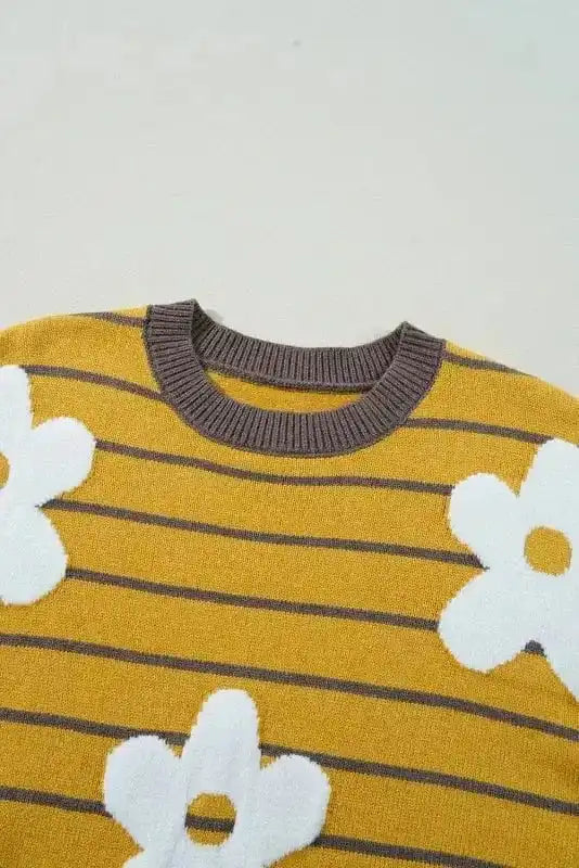 Sweaters Stripe Daisy Jumper - Yellow Knitted Round Neck