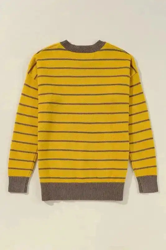Sweaters Stripe Daisy Jumper - Yellow Knitted Round Neck