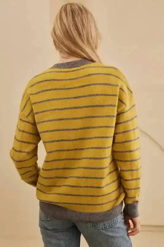 Sweaters Stripe Daisy Jumper - Yellow Knitted Round Neck