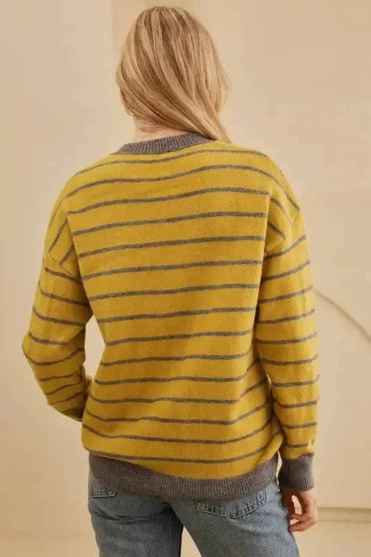 Sweaters Stripe Daisy Jumper - Yellow Knitted Round Neck