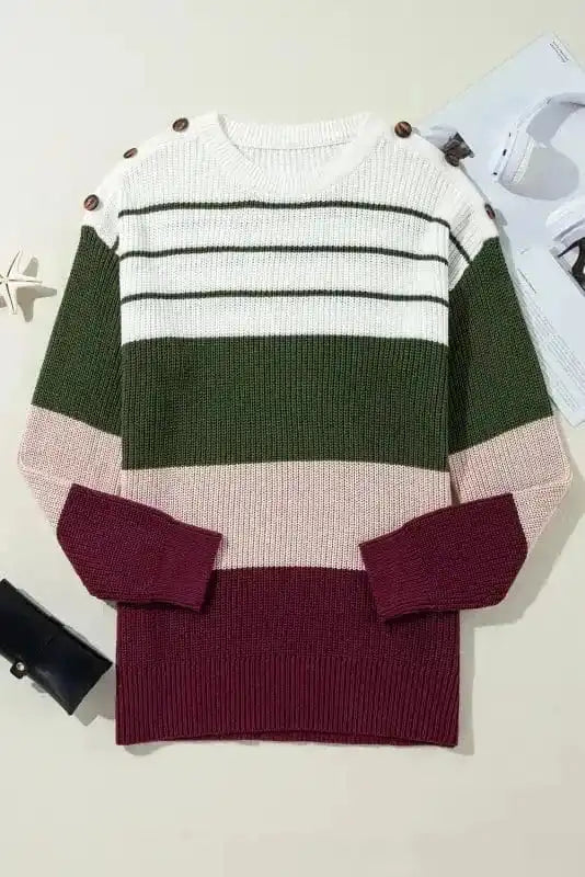 Sweaters Trendy Stripes Color Block Sweater
