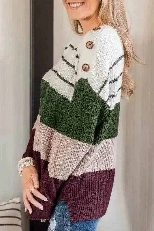 Sweaters Trendy Stripes Color Block Sweater