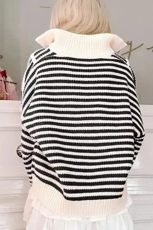 Stripe zip up knit sweater back view — Fashionfitz UK