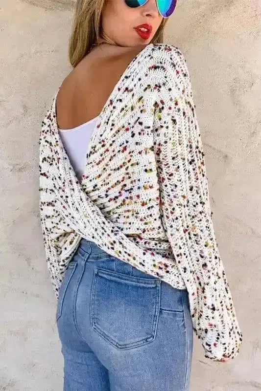 White twist knit sweater back view — Fashionfitz UK