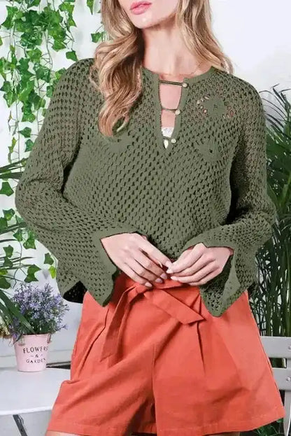 Sweaters Vineyard Green / S / 60%Cotton+40%Acrylic Laidback Loop-Button Sweater