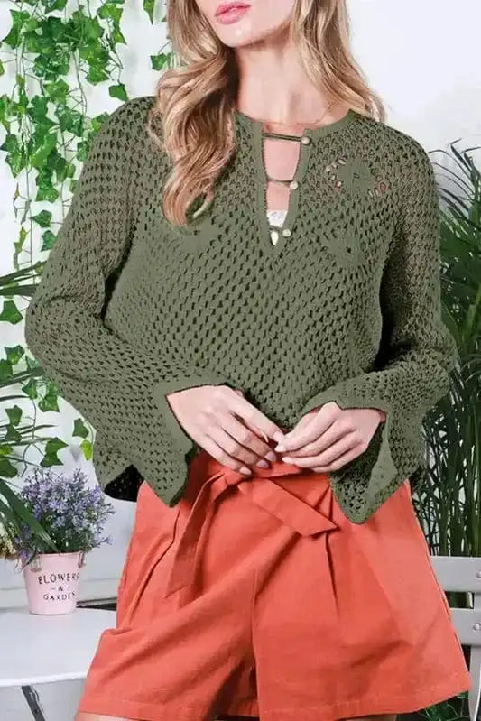 Sweaters Vineyard Green / S / 60%Cotton+40%Acrylic Laidback Loop-Button Sweater