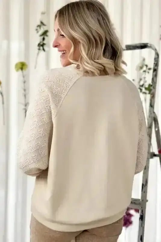 Vintage patchwork eyelet jumper back view — Fashionfitz UK