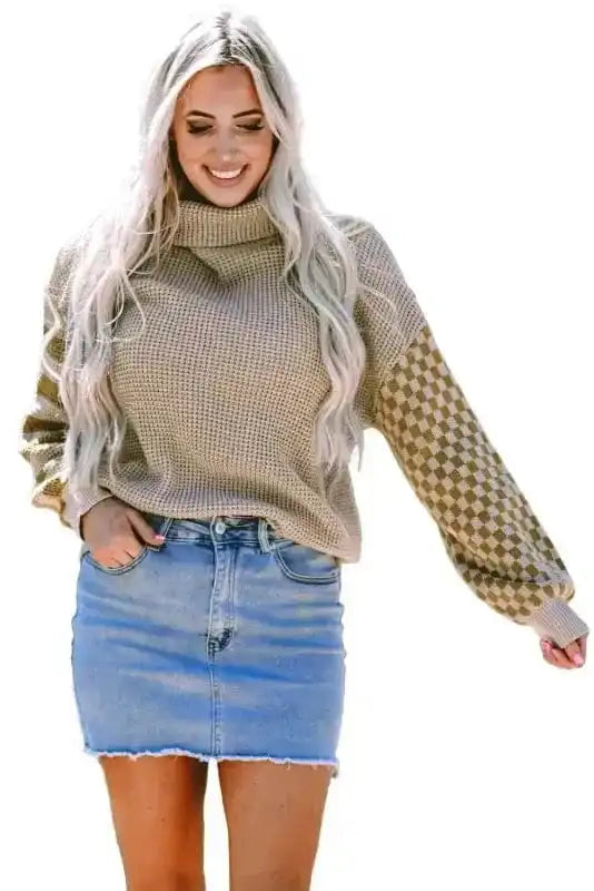 Sweaters Waffle Knit Turtleneck Sweater