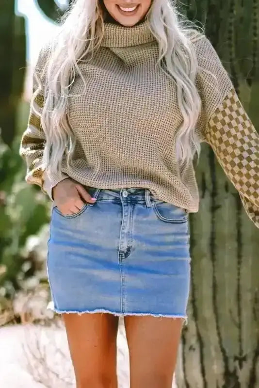 Sweaters Waffle Knit Turtleneck Sweater