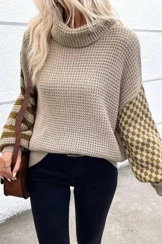 Sweaters Waffle Knit Turtleneck Sweater