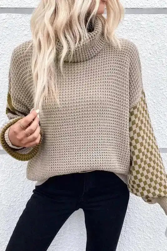 Sweaters Waffle Knit Turtleneck Sweater