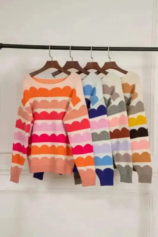 Sweaters Wave Striped Drop Shoulder Sweater