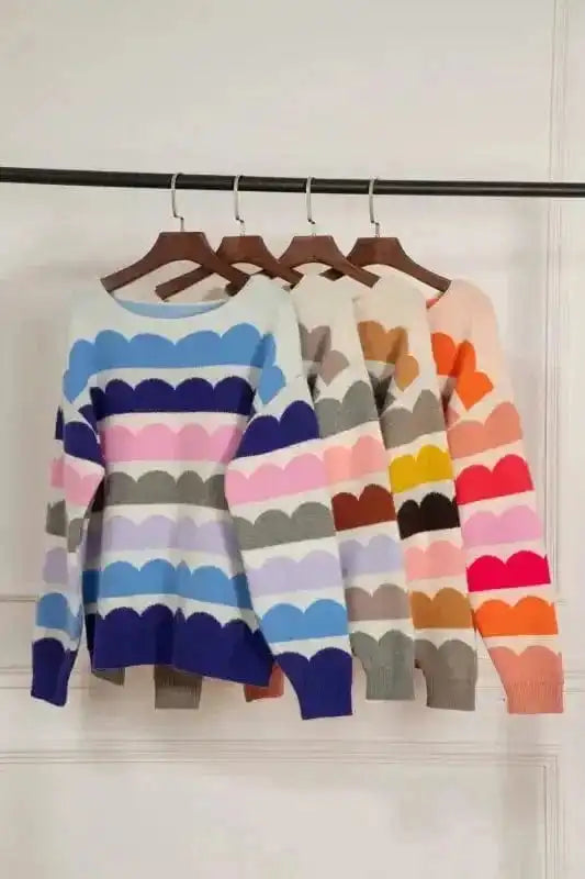 Sweaters Wave Striped Drop Shoulder Sweater