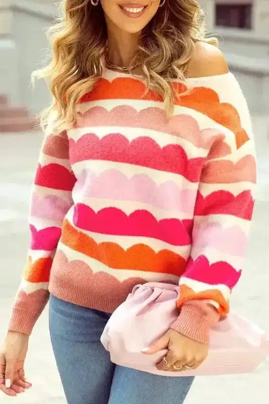Sweaters Wave Striped Drop Shoulder Sweater