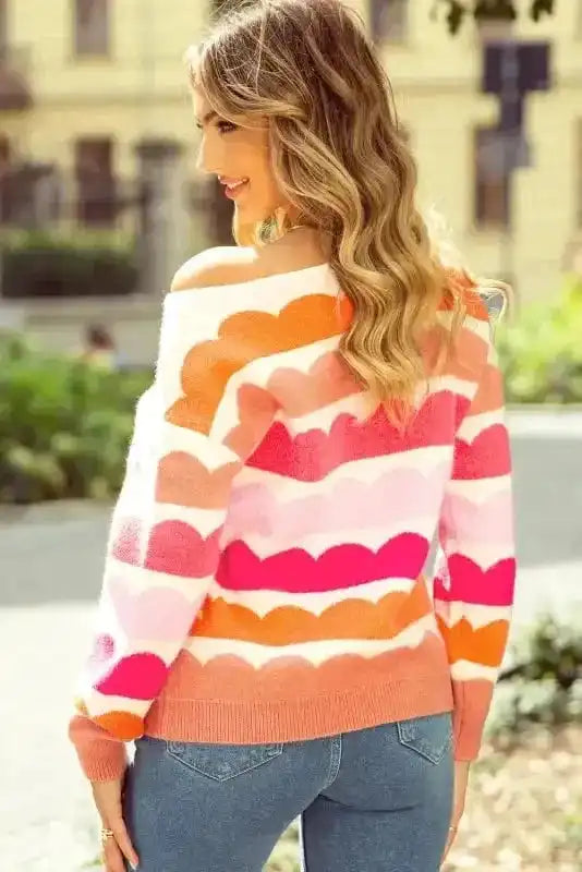 Sweaters Wave Striped Drop Shoulder Sweater