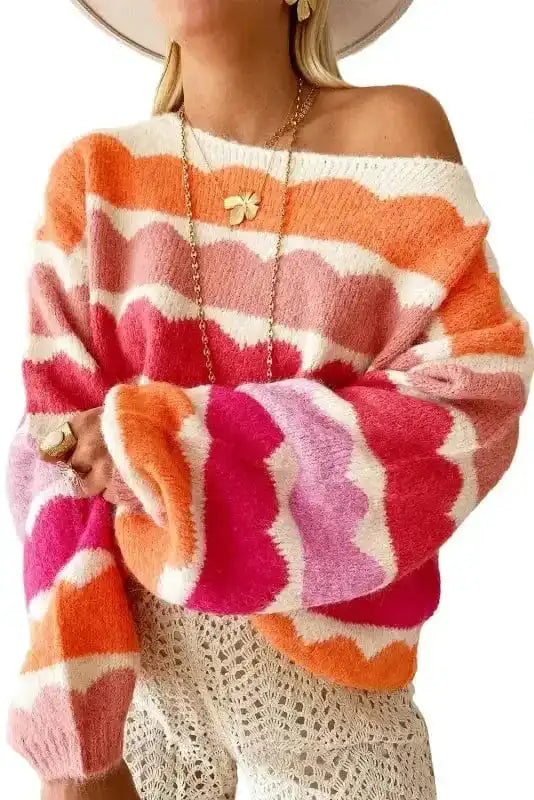 Sweaters Wave Striped Drop Shoulder Sweater