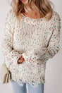 Sweaters White / S / 100%Polyester Mosaic Distressed Knit Sweater