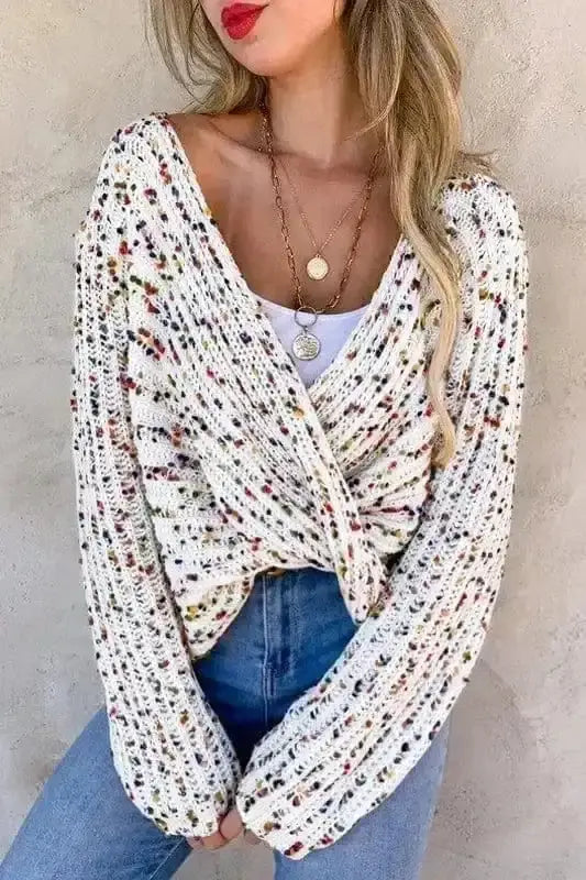 White twist knit sweater front view — Fashionfitz UK